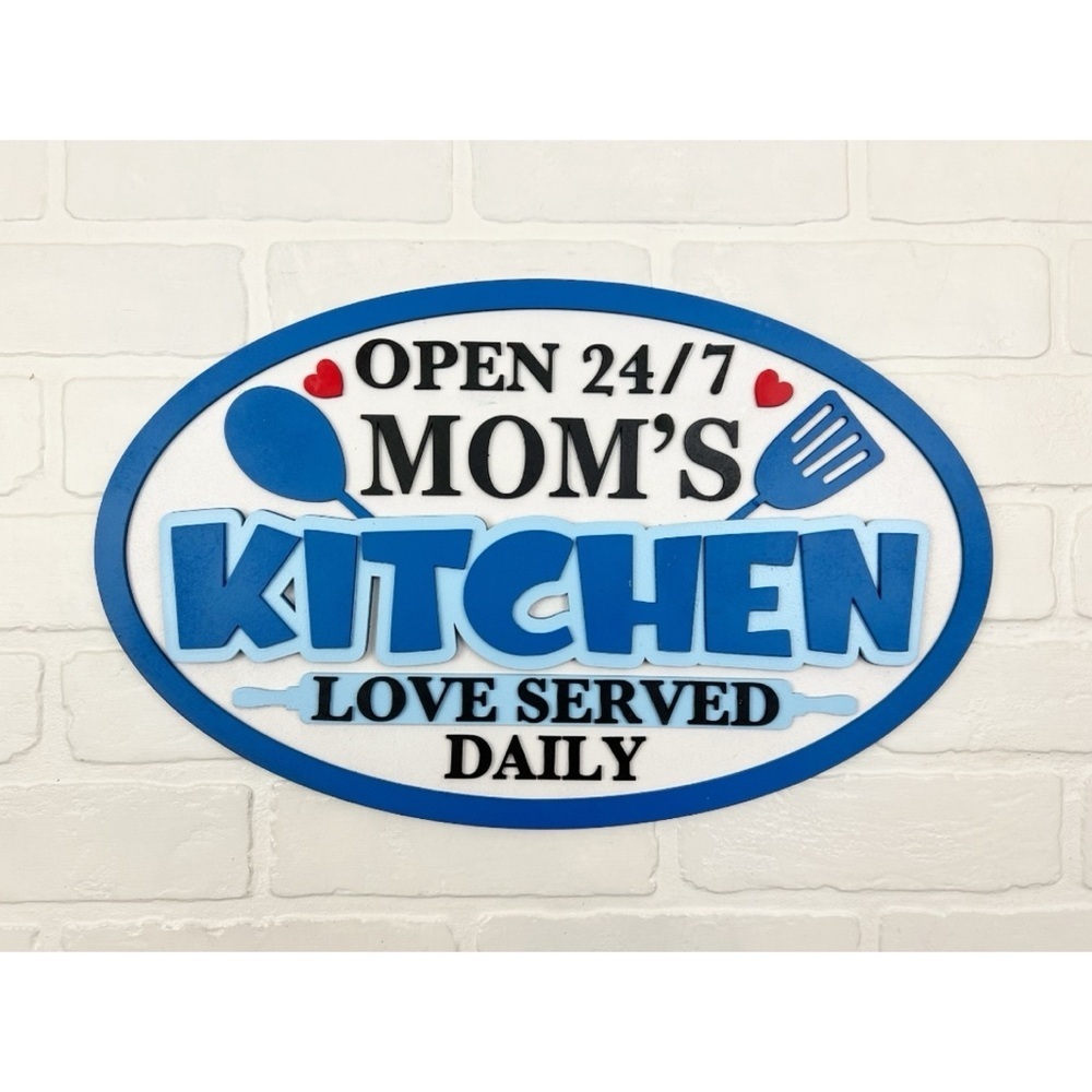 Handcrafted Moms Kitchen Love Served Daily Oval Wooden Sign 17.5"L X 10.75"H